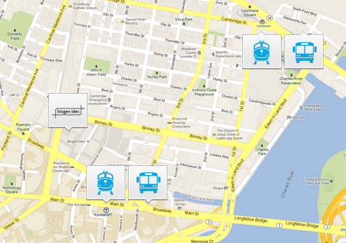 MBTA map of Cambridge Biogen Idec location