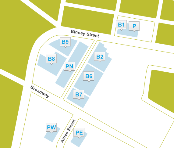 Map of parking garages near the Cambridge Biogen Idec location